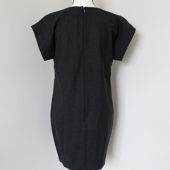 Dark Gray Deep Plunged V-Neck Cap Sleeve Wool Shift Dress - Picture 5 of 7